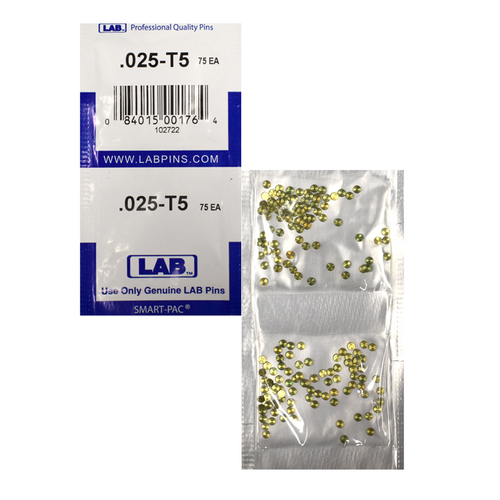 LAB 5025T-SP .025 Color-Coded Top Pin, Brass Alloy, .115 Dia, Crown .005, Smart Pack 150 Pins