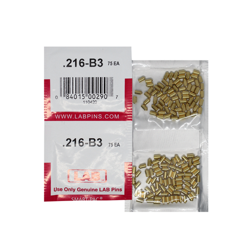 LAB 216B .216 Brass Bottom Pin, Color-Coded, .115 Dia, Crown .003, Smart Pack 150 Pins