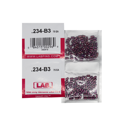 LAB 234B .234 Brass Bottom Pin, Color-Coded, .115 Dia, Crown .003, Smart Pack 150 Pins