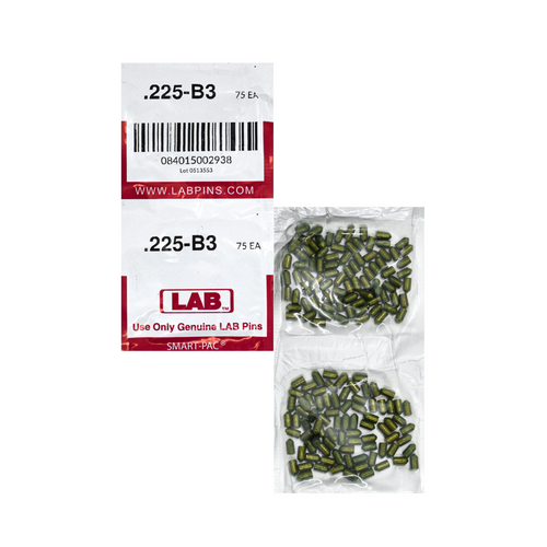 LAB 225B .225 Brass Bottom Pin, Color-Coded, .115 Dia, Crown .003/.005, Smart Pack 150