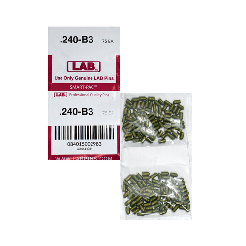 LAB 240B .240 Brass Bottom Pin, Color-Coded, .115 Dia, Crown .003, Smart Pack 150 Pins