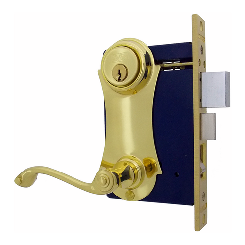 Marks Hardware 9215AC/3LHR-W Double Cylinder Mortise Lockset with Lever, 2-1/2in Backset, Bright Brass