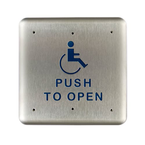 Rutherford Controls 946HP6-MO 32D 6in Square Push Plate Actuator with Handicap Logo, US32D/630 Stainless Steel