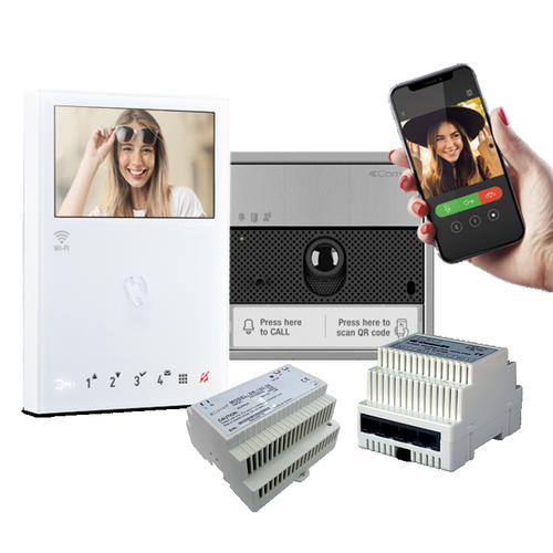 Comelit KVU8508 Single-Family Kit Ultra Audio/Video Unit, Slave Gateway, Mini Monitor, White