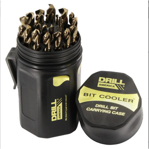 Drill America D/A29J-CO-PC 29-Piece M42 Cobalt Drill Bit Set w/135 Split Point, Gold Finish, Plastic Case