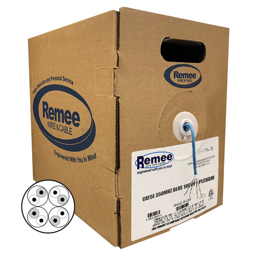 Remee CAT5E-350-PLEN-1000-BLUE Cat5e 350MHz 4 Pair 24AWG Unshielded Plenum Jacket Blue 1000ft Box