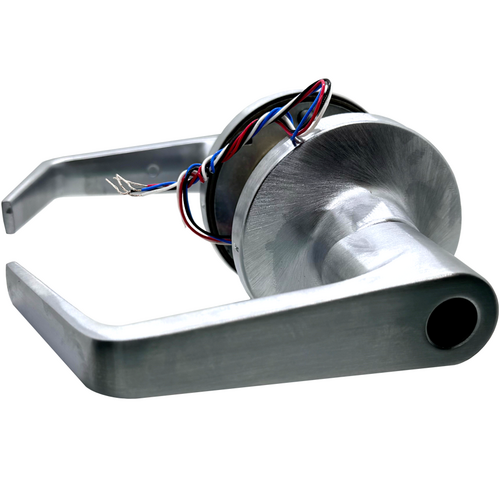 Falcon Lock T851LDDAN626 Electrified Storeroom Dane Lever, Fail Safe, 24V, Grade 1, Satin Chrome