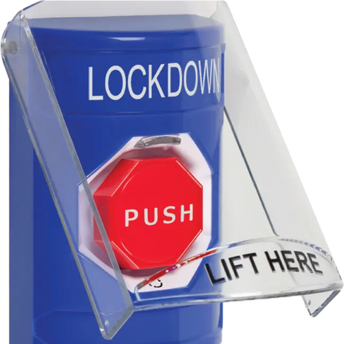 Safety Tech SS2429LD-EN Lockdown Push Button with Protective Cover, 10A, Blue Case