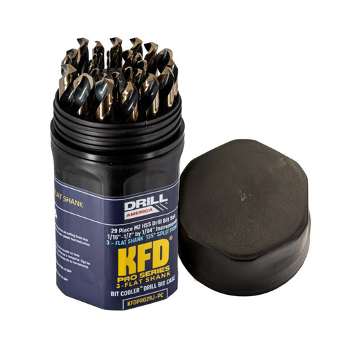 Drill America KFDPRO29J-PC 29-Piece KFD Pro 3-Flat Jobber Drill Bit Set, 1/16in - 1/2in, Plastic Case