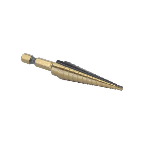 Drill America STE1HEX 13-Step Drill Bit, 1/4in Quick Change Hex Shank, HSS, Black Gold