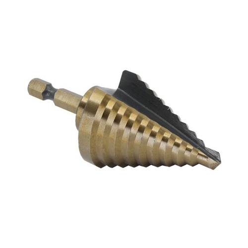 Drill America STE5HEX 12 Step Drill Bit 1/4in Quick Change Hex Shank HSS Black Gold 1/4in - 1-3/8in
