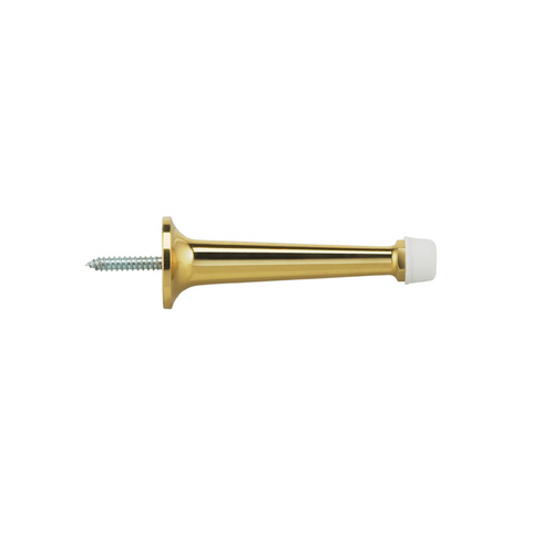 Omnia 1148US3 Wall Door Stop 3-3/4in Solid Brass with Bumper Tip, US3 Bright Brass
