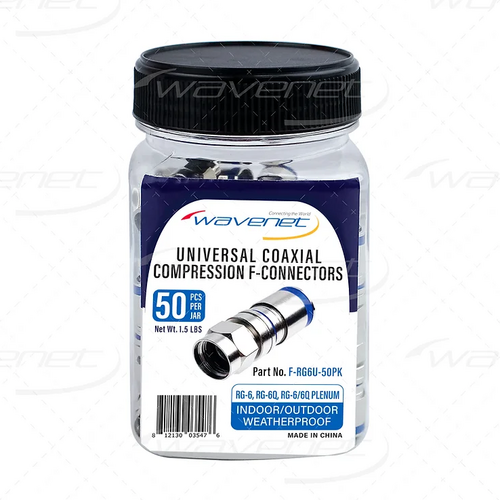 Wavenet F-RG6U-50PK RG-6 F Compression Connector for RG-6 RG-6Q Coaxial Cables, 50-Pack