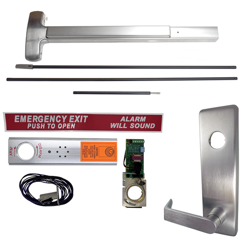 Falcon Lock EA-25C-L-DAN-US26D-36X96-LHR KIT - CVR Concealed Vertical Rod Exit Alarm, Satin Chrome, Grade 1, LHR