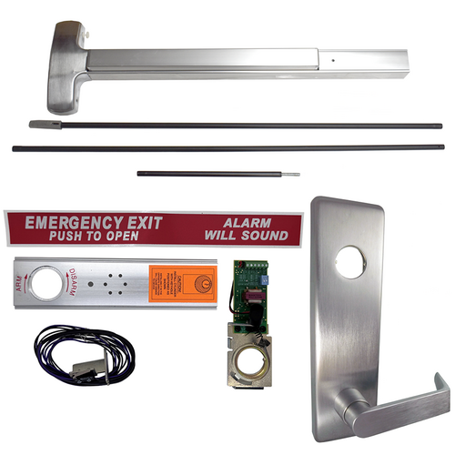 Falcon Lock EA-25C-L-NL-DAN-US26D-36X96-RHR Exit Alarm CVR Concealed Vertical Rod Device w/ Dane Lever Nightlatch Trim 510L-NL