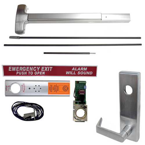 Falcon Lock EA-25C-L-NL-QUA-US26D-36X96-LHR Exit Alarm CVR Concealed Vertical Rod Device w/ Quantum Lever Nightlatch Trim