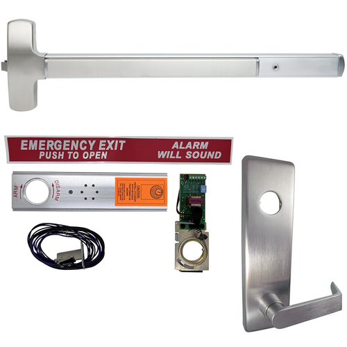 Falcon Lock EA-25R-L-DAN-US26D-36-RHR KIT Exit Alarm Rim Device w/ Dane Lever Trim 510L, 36in, Grade 1, Satin Chrome