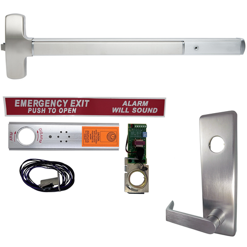 Falcon Lock EA-25R-L-NL-DAN-US26D-36-LHR Exit Alarm Rim Device w/ Dane Lever Nightlatch Trim 510L-NL, Satin Chrome