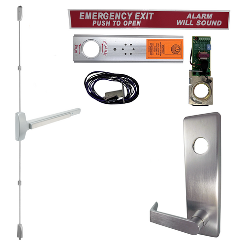 Falcon Lock EA-25V-L-DAN-US26D-36X96-LHR SVR Surface Vertical Rod Exit Device with Dane Lever Trim 510L, Satin Chrome