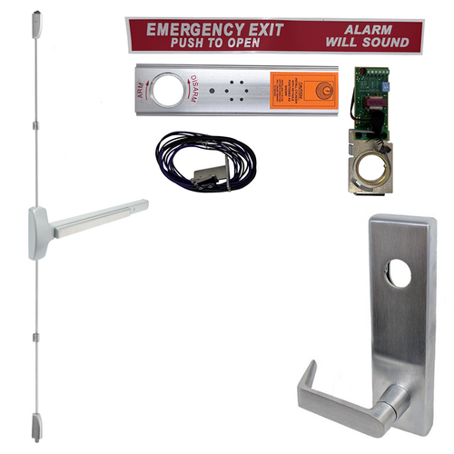 Falcon Lock EA-25V-L-NL-QUA-US26D-36X96-LHR KIT - SVR Vertical Rod Exit Device with Quantum Lever Nightlatch Trim 510L-NL