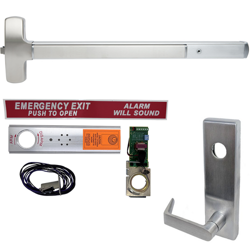 Falcon Lock EA-F25R-L-NL-QUA-US26D-36-LHR Exit Alarm Fire Rated Rim Device w/ Quantum Lever Nightlatch Trim 510L-NL