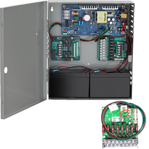 Von Duprin PS904-8F 4 Amp Power Supply, Fused 8 Zone Board, 12/24VDC, Battery Back-Up Space