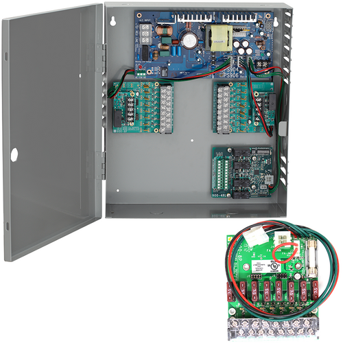 Von Duprin PS906-8F 6 Amp Power Supply, Fused 8 Zone Board, 12/24VDC, Battery Back-Up Space