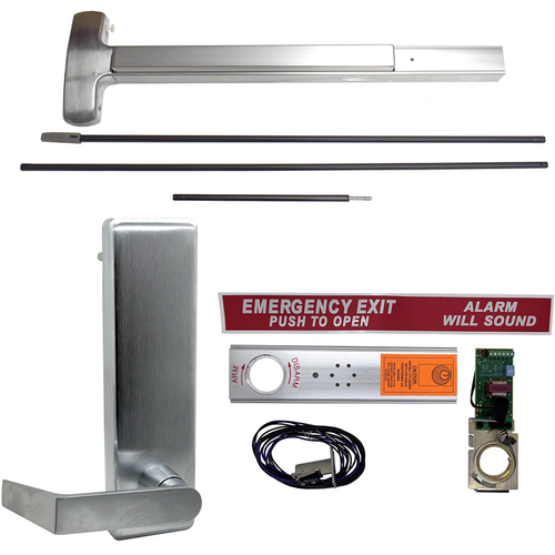 Falcon Lock EA-25C-L-BE-DAN-US26D-36X96-LHR KIT - CVR Concealed Vertical Rod Exit Alarm Device, Satin Chrome, Grade 1