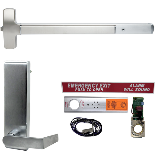 Falcon Lock EA-25R-L-BE-DAN-US26D-36-RHR Exit Alarm Rim Device w/ Blank Escutcheon Dane Lever Trim 510L-BE, Satin Chrome