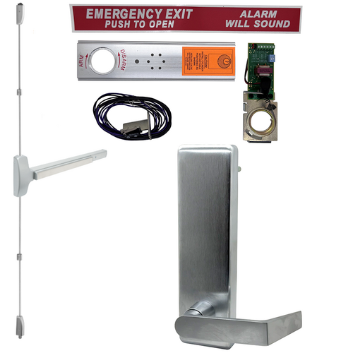 Falcon Lock EA-25V-L-BE-DAN-US26D-36X96-RHR SVR Surface Vertical Rod Exit Device with Dane Lever Trim 510L-BE, Satin Chrome