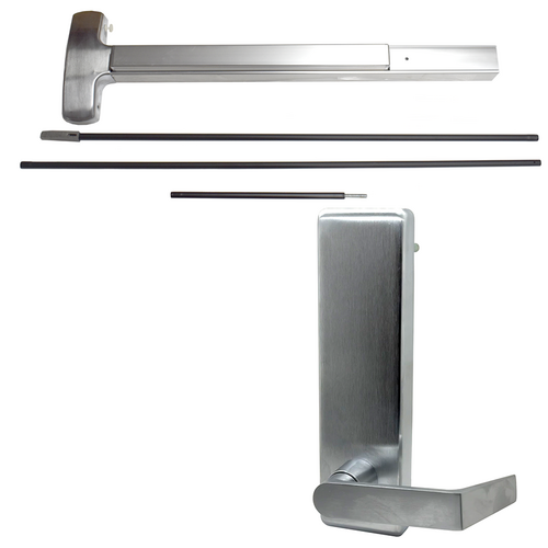 Falcon Lock 25C-L-BE-DAN-US26D-36X96-RHR CVR Concealed Vertical Rod Exit Device, Dane Lever Trim, Satin Chrome, Grade 1