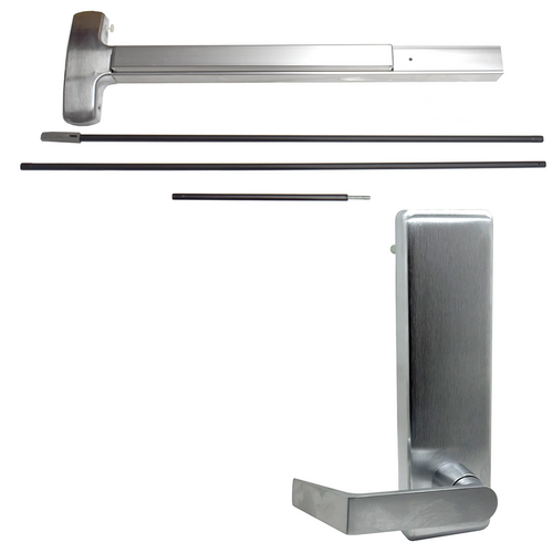 Falcon Lock 25C-L-BE-DAN-US26D-36X96-LHR CVR Concealed Vertical Rod Exit Device, Dane Lever Trim 510L-BE, Satin Chrome