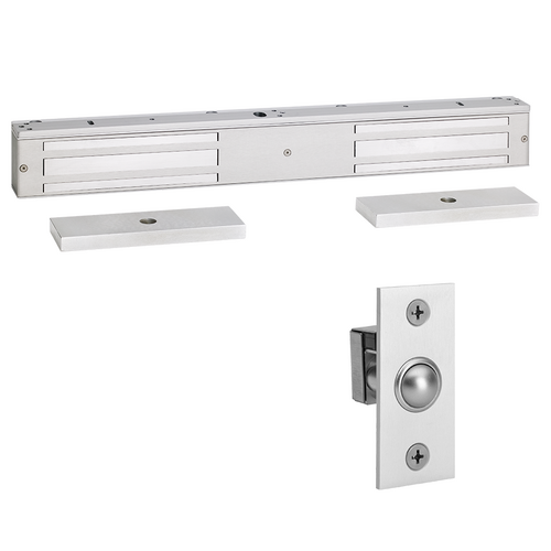 Security Door Controls 1572-V-D 1200lbs EM Lock, Double Door, 12/24VDC, UL Listed, Satin Aluminum