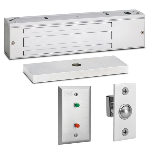 Security Door Controls E600 Value Single Magnetic Lock, 600lbs, Door Status, LED Indicator, 12/24VDC