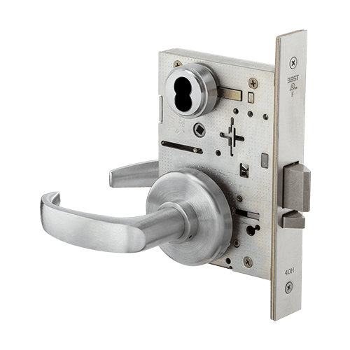 Best 45HW7-DEU-14H-626-RQE-24V Electrified Mortise Lock, Fail Secure, 24VDC, Curved Lever, Satin Chrome