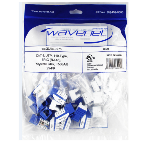 Wavenet 6EKSJBK-25PK CAT6 Keystone Jack Black 25 Pack