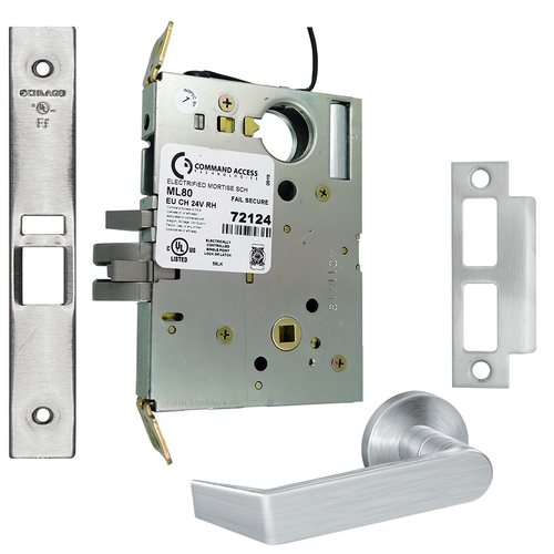 Command ML80EU-24-06A-626-LC Schlage 06A Electrified Mortise Lock, 24V Fail Secure, Satin Chrome