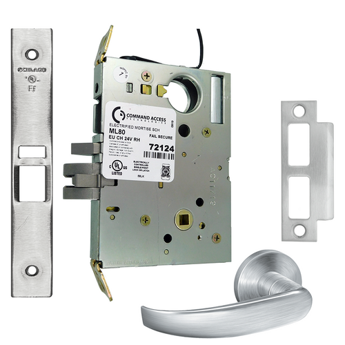 Command ML80EU-24-17A-626-LC KIT - 17A Schlage 24V Fail Secure Mortise Lock, Satin Chrome, Less Cylinder