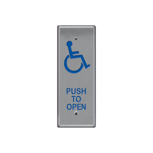 Wikk Industries S-NAR-3-US32D Narrow Actuator, ADA Logo, Push to Open, Weather Resistant, Stainless Steel