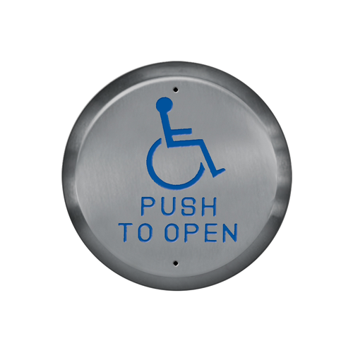 Wikk Industries S-4R-3-US32D Round 4.5in ADA Push to Open Actuator, Blue, Weather Resistant, Stainless Steel