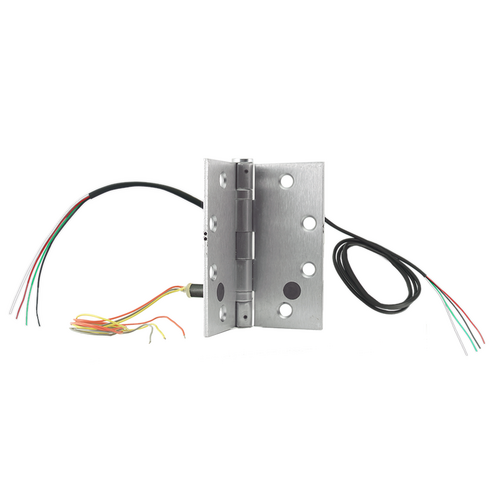 Security Door Controls PTH-4Q-DPS Power Transfer Hinge, 4 Wire 1 Amp, 4.5in x 4.5in, Satin Chrome, 5ft Lead
