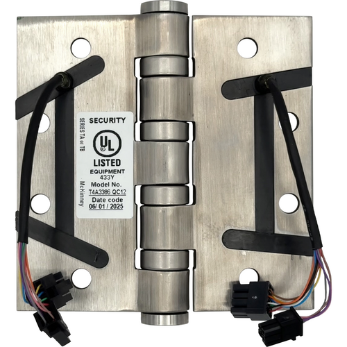 McKinney T4A3386 4.5 X 4.5 US32D QC12 QC 12 Wire Electrified 5-Knuckle Hinge, 4.5x4.5in, Satin Stainless Steel