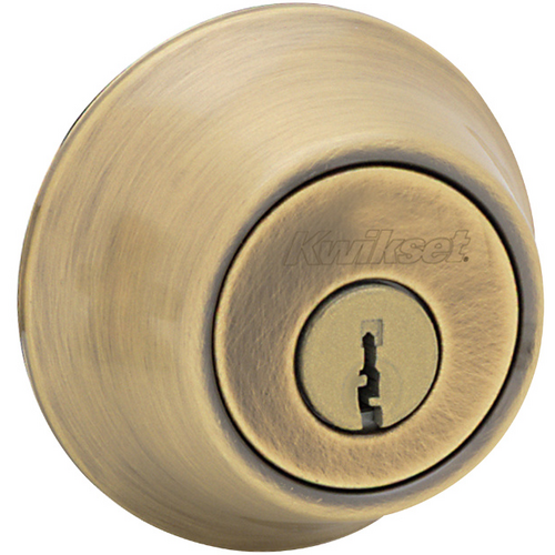 Kwikset 660-5-6AL/STRKP-K3 Single Cylinder Deadbolt, KW1 Keyway, Keyed Alike, Antique Brass, Grade 3