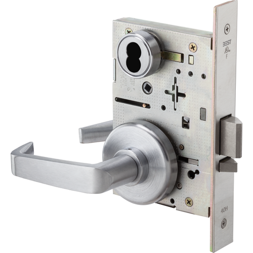 Best 45H0-NX-15H-626-KIT KIT - 45H Series Mortise Lock, Angled Return Lever, Non-Keyed, Satin Chrome