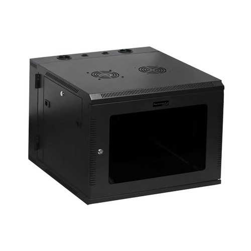 Wavenet CBTF-WM9U 9U Wall Mount Rack Cabinet, Steel Frame, Locking Door, 1 Fan, 23.6