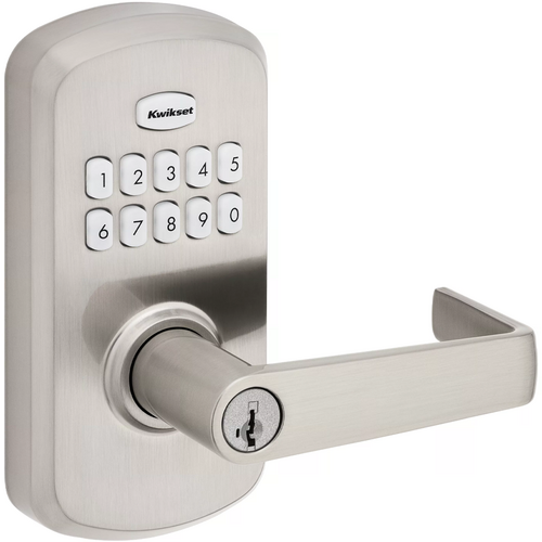 Kwikset 955KNL-15-RBP-SMT Smart Code Keypad Lever, KW1 SmartKey, Satin Nickel, Adjustable Backset