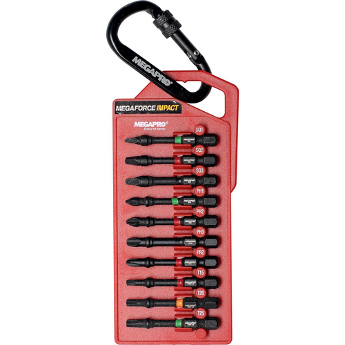 Megapro 9BP-I-10A 2in Impact Bit Set 1-3 Square, 1-3 Phillips, 15-25 Torx, 10 Bits Total