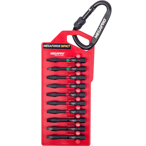 Megapro 9BP-I-S253 2in Impact Bit Set - Assorted Square Bits, S2 Steel