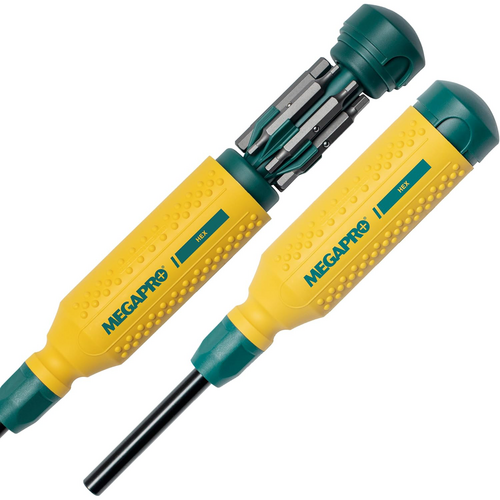 Megapro 151HX Multi-Bit Screwdriver, 7 Tips, Quick-Change, Molded Grip, S2 Steel, 8.5