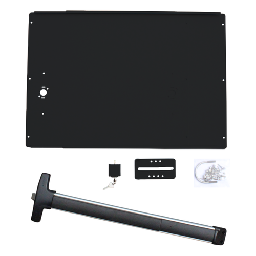 DAC 6045-B-48 24in H Adjustable Mounting Plate with Detex V40 Rim Exit Lock Box, Black